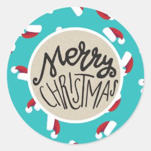 Sticker Rond Chapeaux de Père Noël Bleu Noël Faveur Fantaisiste