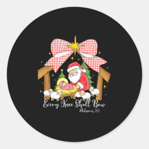 Sticker Rond Chaque genou fléchira Santa Noël Scène de la Nativ