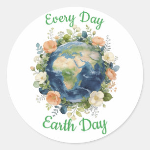 Sticker Rond Chaque Jour Jour de la Terre Couronne Florale Terr