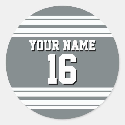 Sticker Rond Charcoal Grey White Team Jersey Custom Numéro Nom (Devant)