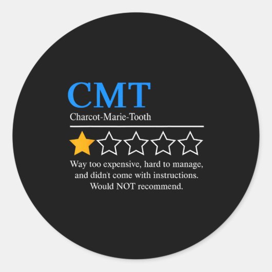 Sticker Rond Charcot Marie Tooth Disease Awareness Cmt Not Reco (Devant)