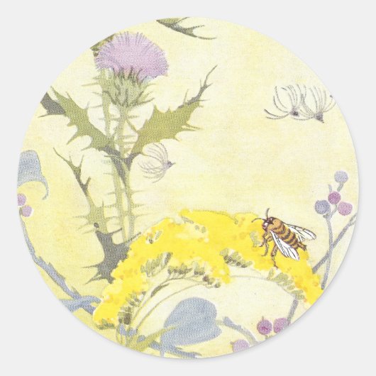 Sticker Rond Chardon et abeille sur Goldenrod (Devant)