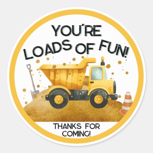 Sticker Rond Chargement de Fun Construction Party Favoriser Sti (Devant)
