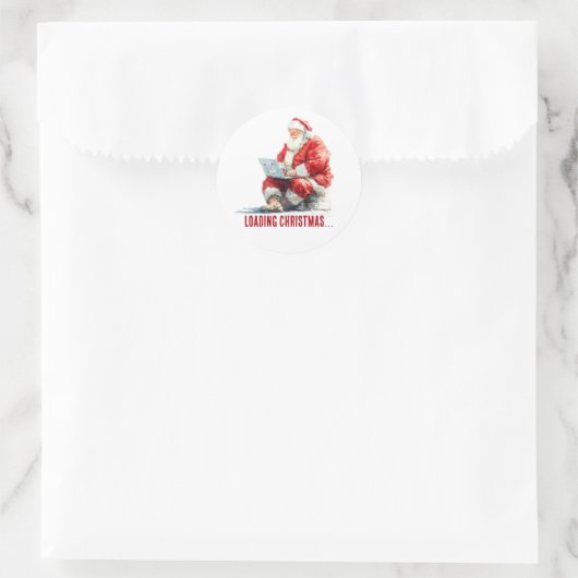 Sticker Rond Chargement Noël amusant Père Noël Design (Sac)