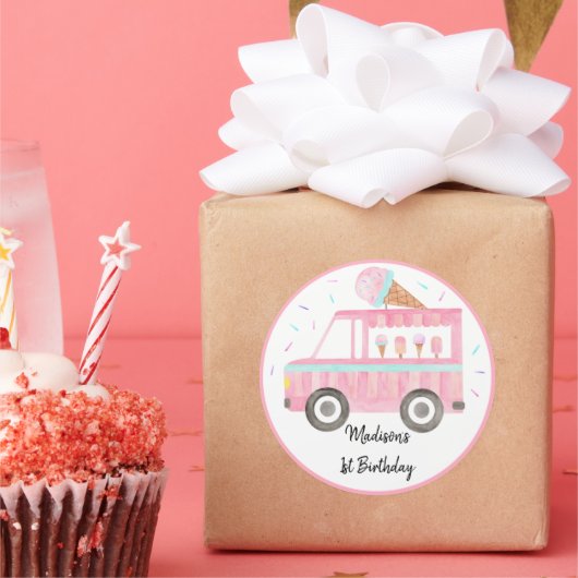 Sticker Rond Chariot à glace moderne Anniversaire (Fête)