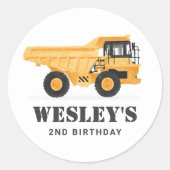 Sticker Rond Chariot de camion de construction fête d'anniversa (Devant)