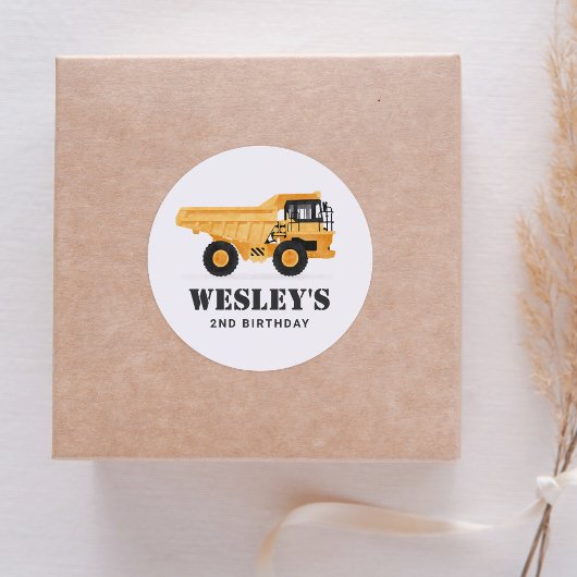 Sticker Rond Chariot de camion de construction fête d'anniversa