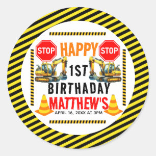 Sticker Rond Chariot de construction 1ère fête d'anniversaire