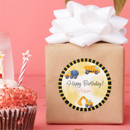 Sticker Rond Chariot de construction Anniversaire (Fête)