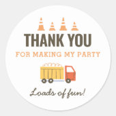 Sticker Rond Chariot de construction Fête d'anniversaire Classi (Devant)