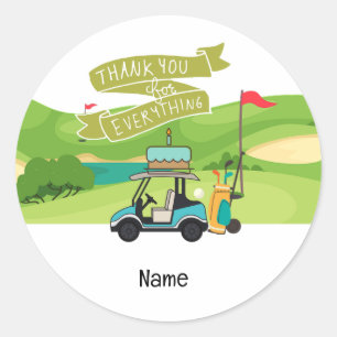 Sticker Rond Chariot de golf avec Anniversaire avec gâteau pour