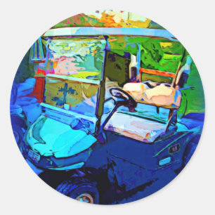 Sticker Rond Chariot de golf bleu