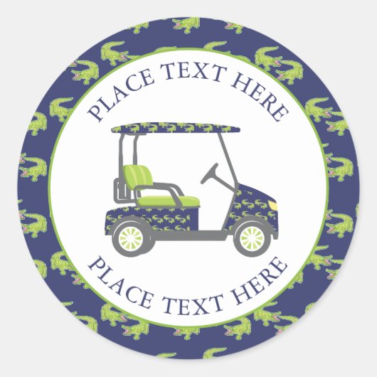 Sticker Rond Chariot de golf des alligators preppy (Devant)