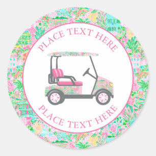 Sticker Rond Chariot de golf Preppy Palm Beach