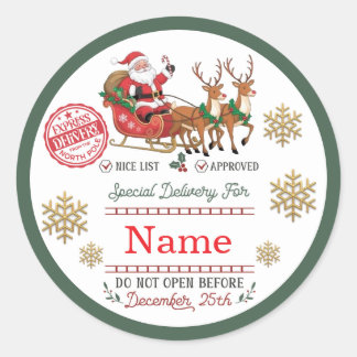 Sticker Rond Chariot de Noël du Père Noël Express Livraison dep