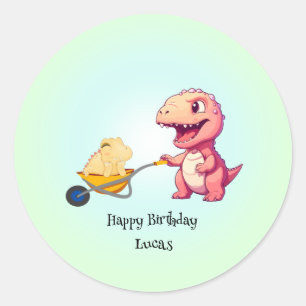 Sticker Rond Chariot de paille de dinosaure drôle Anniversaire