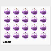 STICKER ROND CHARIOT DE SWANS ET CUPCAKES PURPLE BEACH MARIAGE (Feuille)
