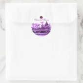 STICKER ROND CHARIOT DE SWANS ET CUPCAKES PURPLE BEACH MARIAGE (Sac)