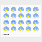 Sticker Rond Chariot Jaune dans le Baby shower de bain de bulle (Feuille)
