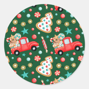 Sticker Rond Chariot Vintage Noël et bonbons de Noël