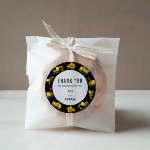 Sticker Rond Chariots de construction Thème Merci