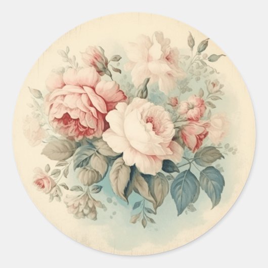 Sticker Rond Charisma Vieux Monde, Rose & Vert Chic Shabby (Devant)
