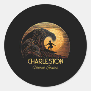 Sticker Rond Charleston États-Unis Surfing Planche de surf