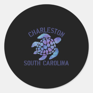 Sticker Rond Charleston, Sc Beach Design _ Cadeau de tortue tri