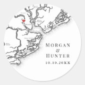 Sticker Rond Charleston SC Elégant Noir Blanc Mariage Favoriser (Devant)