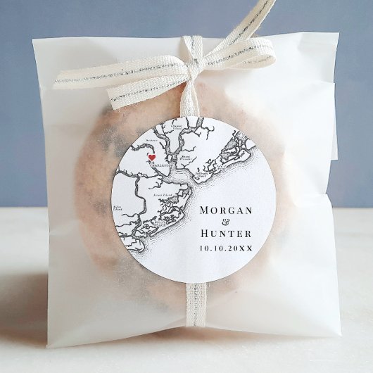 Sticker Rond Charleston SC Elégant Noir Blanc Mariage Favoriser