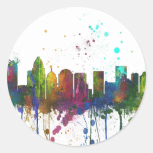 STICKER ROND CHARLOTTE, SKYLINE DE LA CAROLINE DU NORD