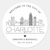 Sticker Rond Charlotte Skyline | Message de bienvenue du Mariag (Devant)
