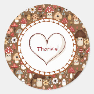 Sticker Rond Charmant Merci Cottage Core Champignons