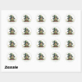 Sticker Rond Charmant trèfle de printemps et gnome (Feuille)