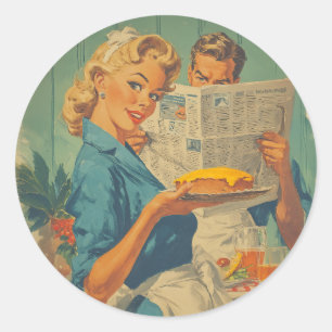 Sticker Rond Charme à tarte rétro et papier