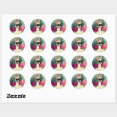 Sticker Rond CHARME /Dame Avec Masque Rose Vert Turquoise (Feuille)
