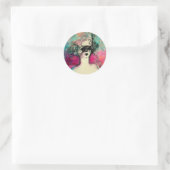 Sticker Rond CHARME /Dame Avec Masque Rose Vert Turquoise (Sac)
