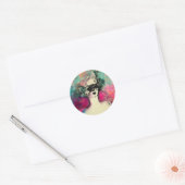 Sticker Rond CHARME /Dame Avec Masque Rose Vert Turquoise (Enveloppe)
