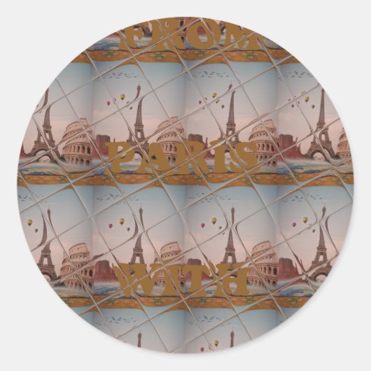 Sticker Rond Charme De Paris Avec Amour J'aime Paris Design (Devant)