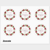 Sticker Rond Charme Noël Rouge Blanc Poinsettia Mariage (Feuille)