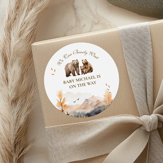 Sticker Rond Charming Autumn Woodland Bear Family