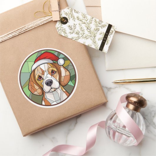 Sticker Rond Charming Canine Cheer : Noël à thème Beagle (Cadeaux)