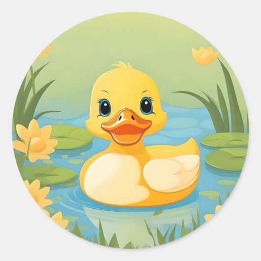 Sticker Rond Charming Duckling in Calm Waters (Devant)
