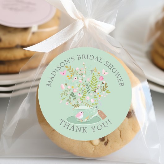 Sticker Rond Charming Floral Tea Bridal Tea Party