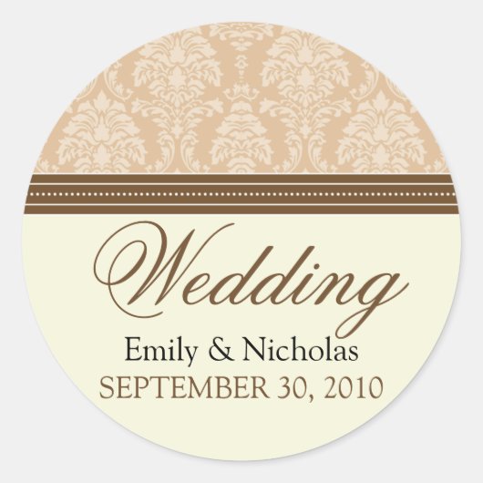 Sticker Rond Charming Mariage damassé Invitation Seal (taupe) (Devant)