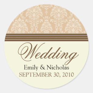 Sticker Rond Charming Mariage damassé Invitation Seal (taupe)