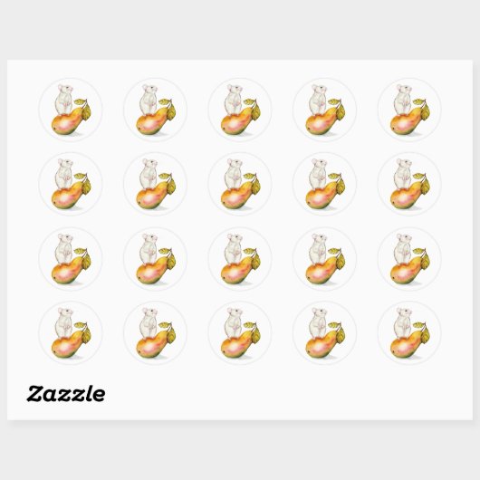 Sticker Rond Charming Mouse on a Pear (Feuille)
