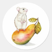 Sticker Rond Charming Mouse on a Pear (Devant)