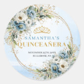 Sticker Rond Charming Pastel Blue Gold Eucalyptus Quinceañera  (Devant)