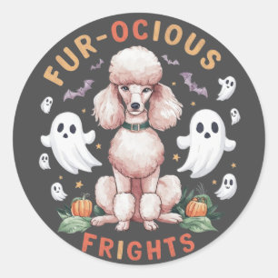Sticker Rond Charming Poodle Frights : Fun féroce de fourrure d